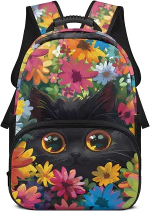 17 Inch Kids Travel Backpack Lightweight Large Capacity Adorable Cat Bookbag School Bag Daypack 17-18 Girls for Outdoor and Campus Use