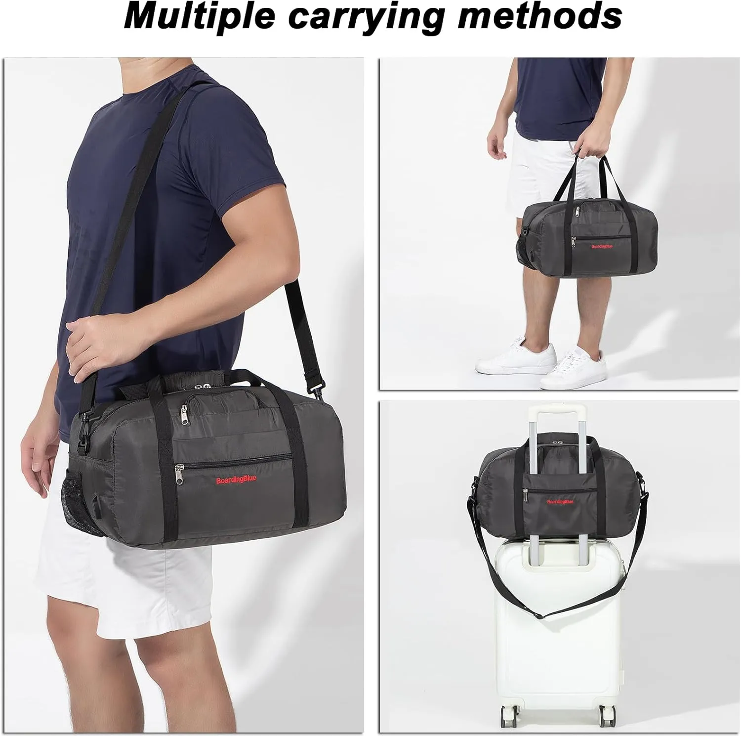 17x10x9 United Airline Personal Item Under Seat Duffel Bag With Free Pillow And USB Port (Grey)
