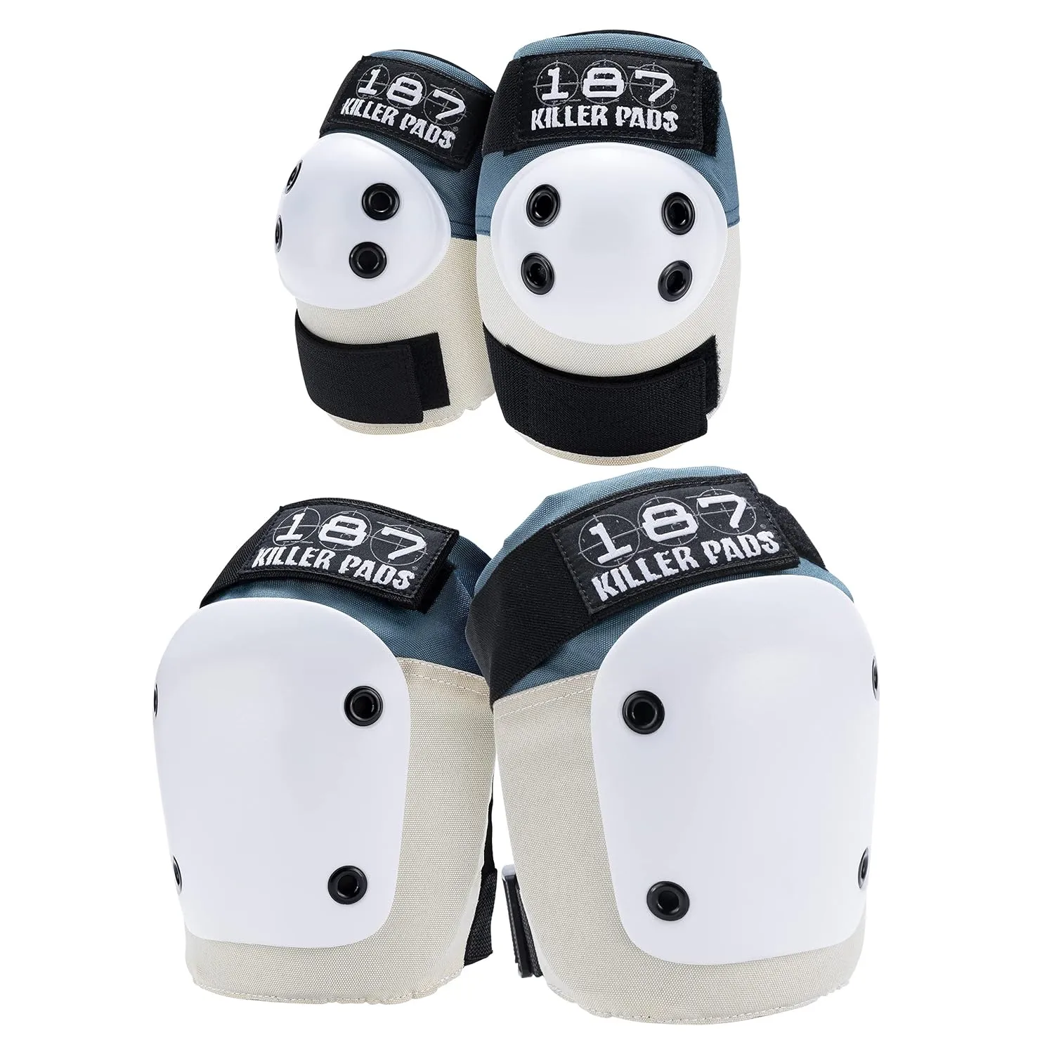 187 KILLER PADS Knee Pads, Elbow Pads Combo Pack, Stone Blue, Small/Medium