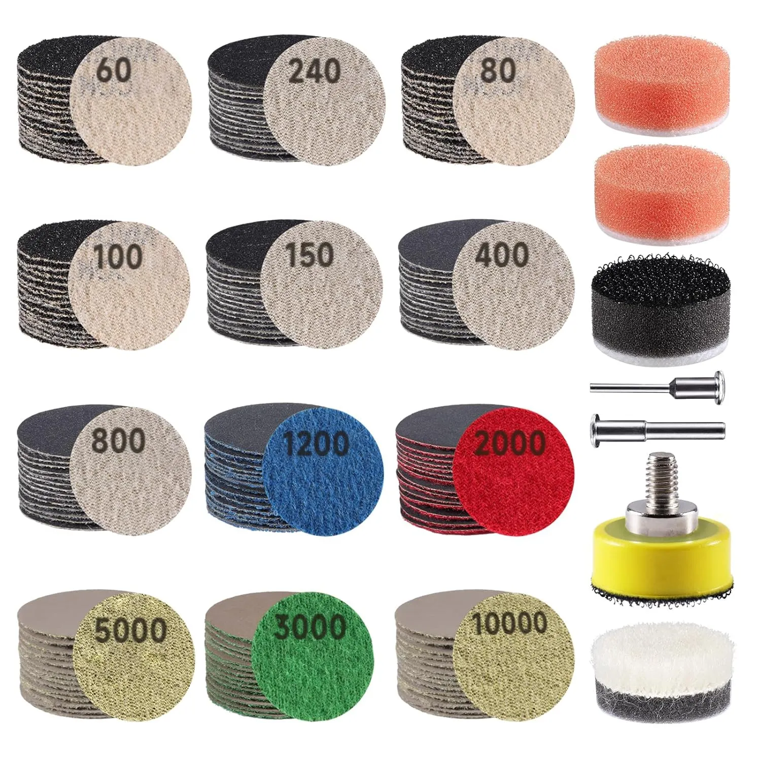 188 PCS 1 Inch Sanding Disc, GOH DODD Hook and Loop 60 to 10000 Grit Wet Dry Sandpaper Micro Sand Paper with 1/8" 1/4" Shank, Backing Pad, Polishing Pads, Foam Sanding Pads for Auto Wood Metal Jewelry