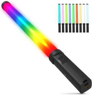 19-Inch 360-Degree RGB LED Light: 9 Colors, 3 White Modes, 9 Special Effects, 12 Brightness Levels, USB-C Charging, Built-in Remote, Tripod Mountable