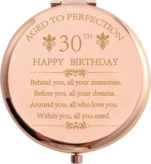 1995 30th Birthday Gifts for Woman Stainless Steel Rose Gold Compact Pocket Travel Makeup Mirror 30 Years Old Inspiration Gift Behind You All Your Mermories with Gift Box