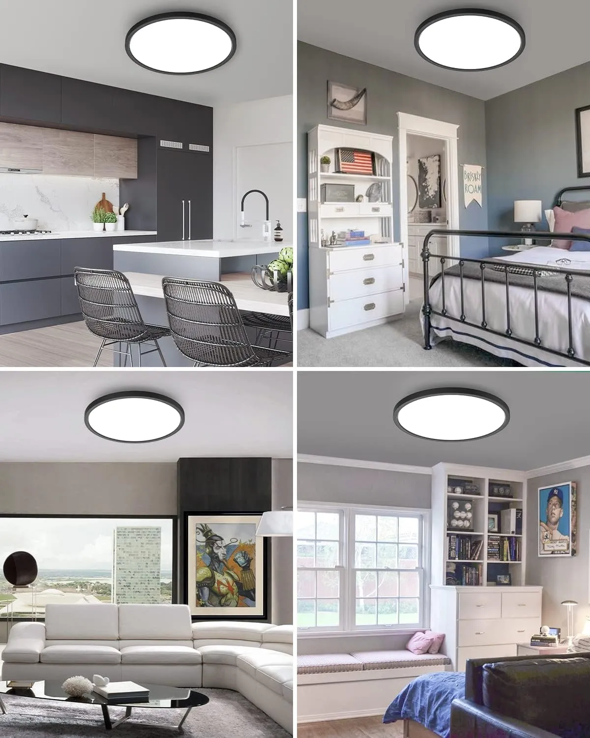 1PACK Flush Mount LED Ceiling Light Fixture Black, 12Inch 28Watt, Dimmable & 3000K-4500K-6000K 3 Color Selectable Ceiling Lamp 3200LM Low Profile Ceiling Light for Kitchen Bedroom Hallway Porch