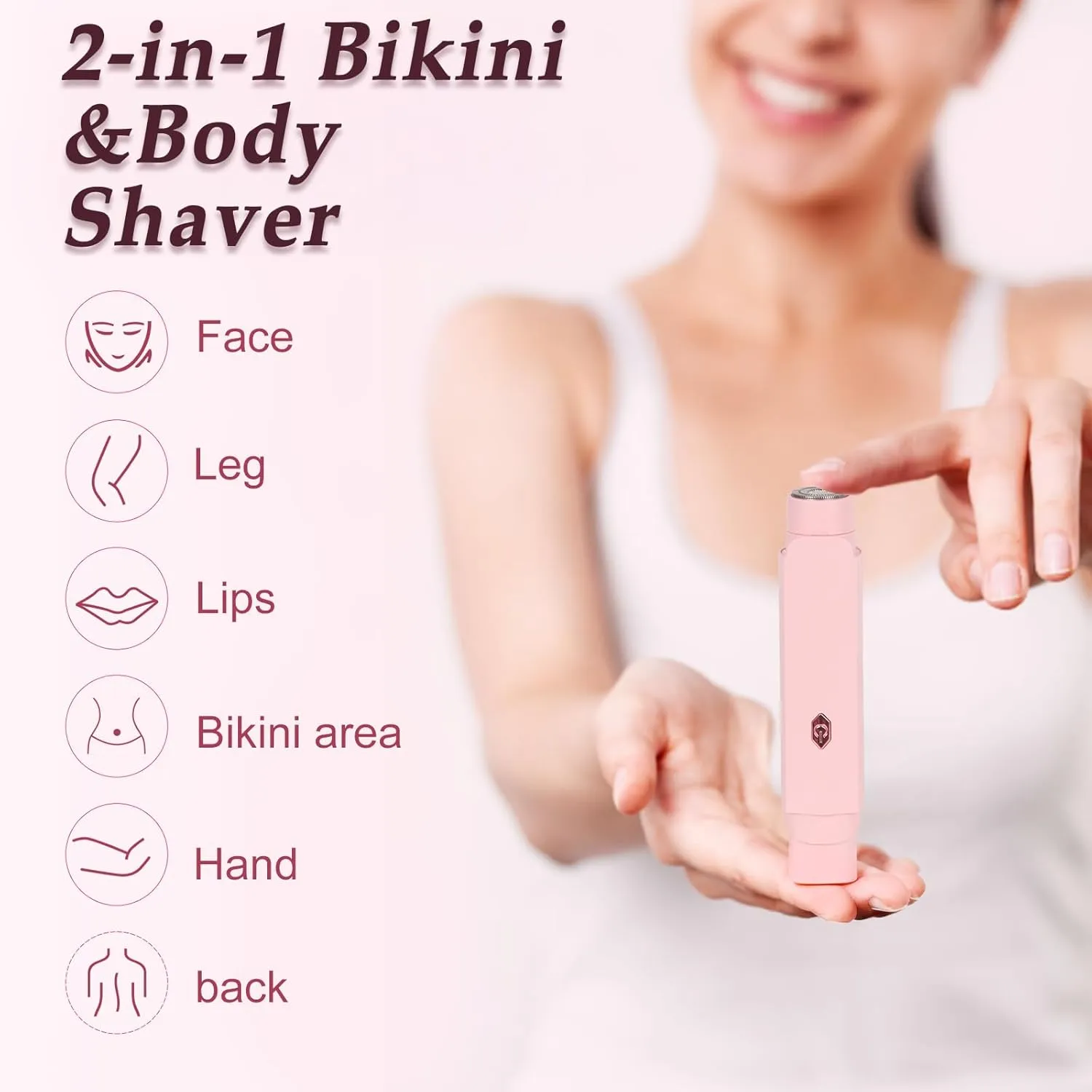 2-in-1 Bikini Trimmer for Women & Electric Women's Shaver,Rechargeable,Gentle Hair Removal for Sensitive Skin(Light Pink)