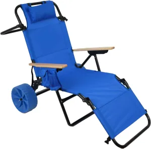 2 in 1 Foldable Beach Cart Chair, Comfortable Lounge Chair with Integrated Wagon for Easy Outdoor Enjoyment, Light Blue