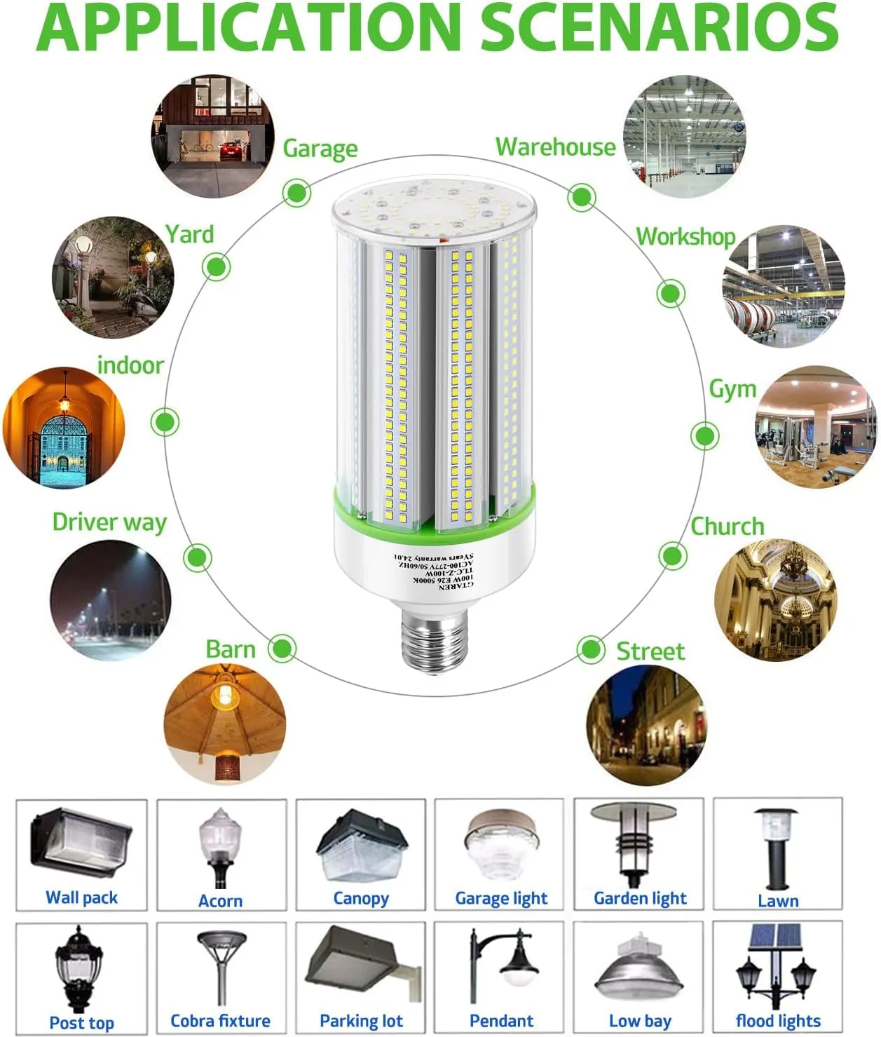 2-Pack 60W Super Bright 5000k LED Corn Light Bulb, E26/E39 Base, Replacement for CFL, Metal Halide, HID, HPS, Street, Basement, Yard, Warehouse, Workshop, High Bay, Gym
