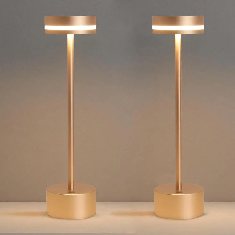 2 Pack Aluminum Cordless Table Lamp, 5000mAh Rechargeable Table Lamps, Portable Touch Control Desk Lamp, 3-Level Brightness Cordless Rechargeable Table Lamps for Home Restaurant Outdoor - Gold