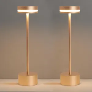 2 Pack Aluminum Cordless Table Lamp, 5000mAh Rechargeable Table Lamps, Portable Touch Control Desk Lamp, 3-Level Brightness Cordless Rechargeable Table Lamps for Home Restaurant Outdoor - Gold