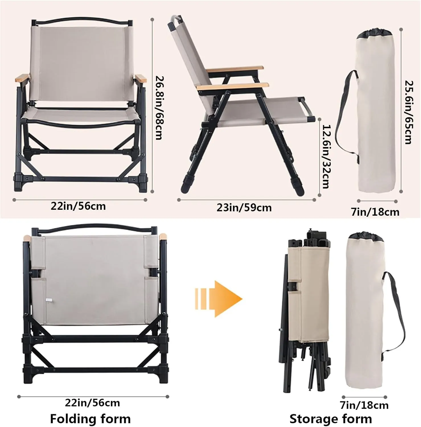 2 Pack Folding Camping Chairs for Outside with Storage Bag Portable Beach Chair Lounger Foldable with Arms Patio Lawn Chair Outdoor Recliner for Outside Picnic Travel Fishing Hiking