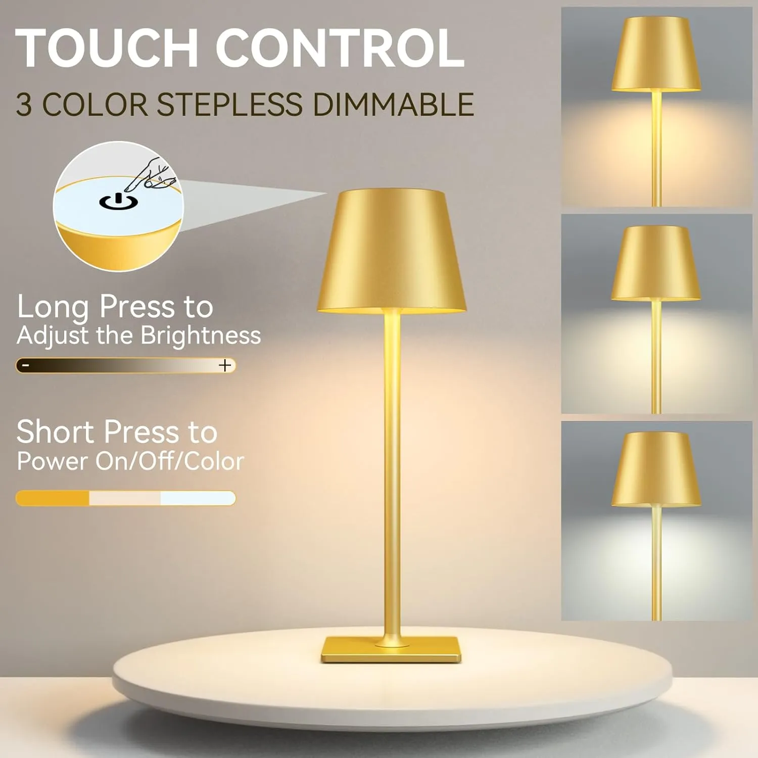 2 Pack Gold Rechargeable Table Lamps,Cordless Lamp with 6000mAh Battery Operated,Wireless Lamp for Restaurant Home Dinner Dining Kitchen Outdoor Patio,Waterproof & Portable