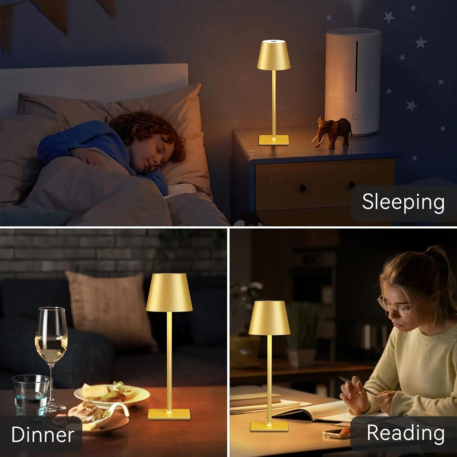 2 Pack Gold Rechargeable Table Lamps,Cordless Lamp with 6000mAh Battery Operated,Wireless Lamp for Restaurant Home Dinner Dining Kitchen Outdoor Patio,Waterproof & Portable