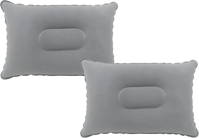 2 Pack Gray Ultralight Inflatable Pillow Small Squared Flocked Fabric Air Pillow for Hiking, Camping, Traveling, Napping, Desk Rest, Neck & Lumbar Support