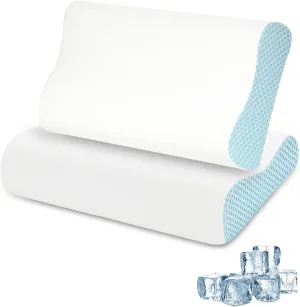 2 Pack Memory Foam Cooling Bed Pillows for Sleeping, Ergonomic Cervical Pillow for Neck and Shoulder Pain Relief, Adjustable Cold Pillow Set of 2,with Pillowcase（Blue）