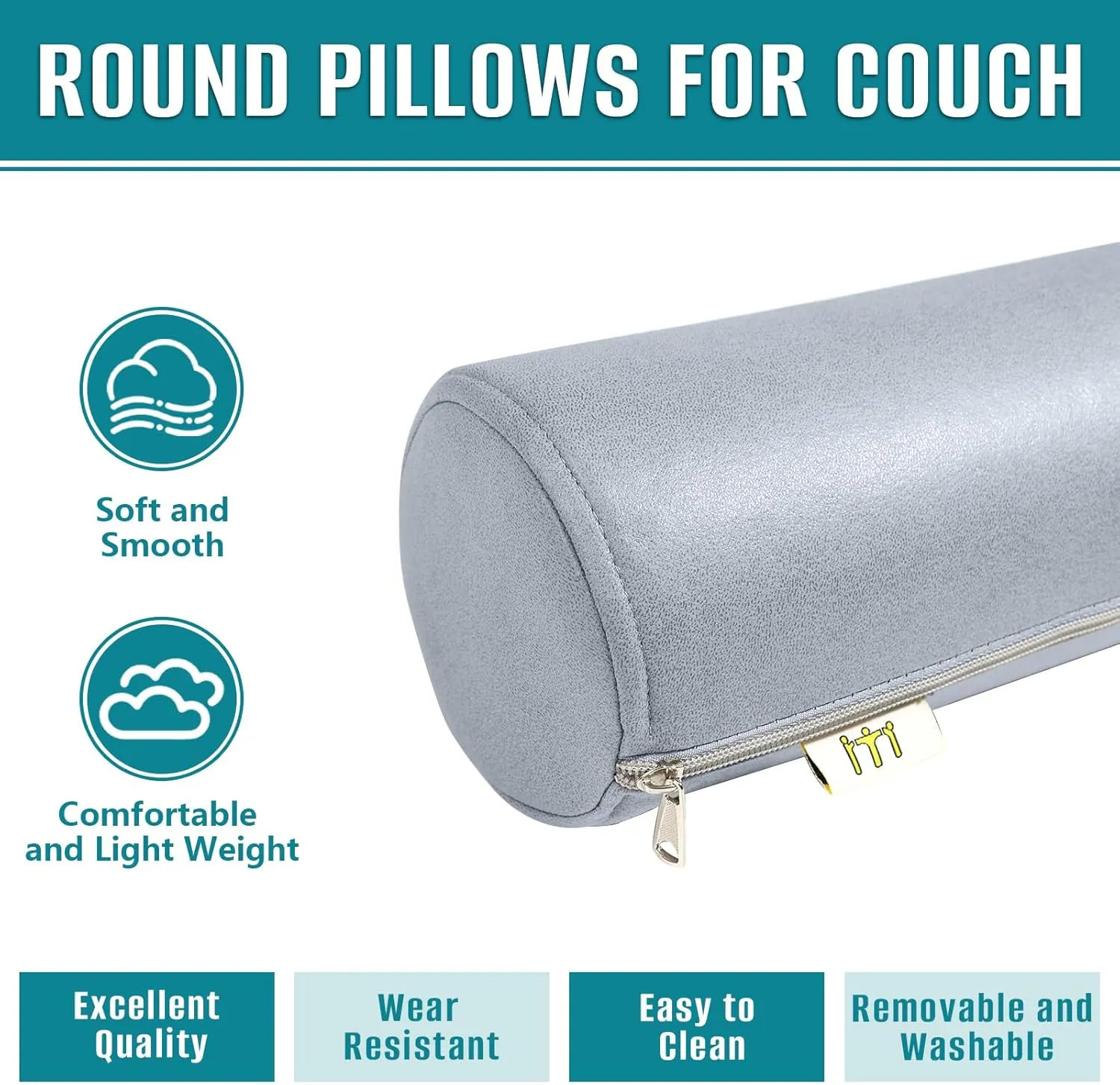2 Pack Neck Roll Pillow, High-Density Foam Cylinder Bolster Pillow for Neck, Back & Lumbar Support, Ergonomic Round Pillow for Side Sleepers, Sleeping (4.7''x23.6'' Medium Grey)
