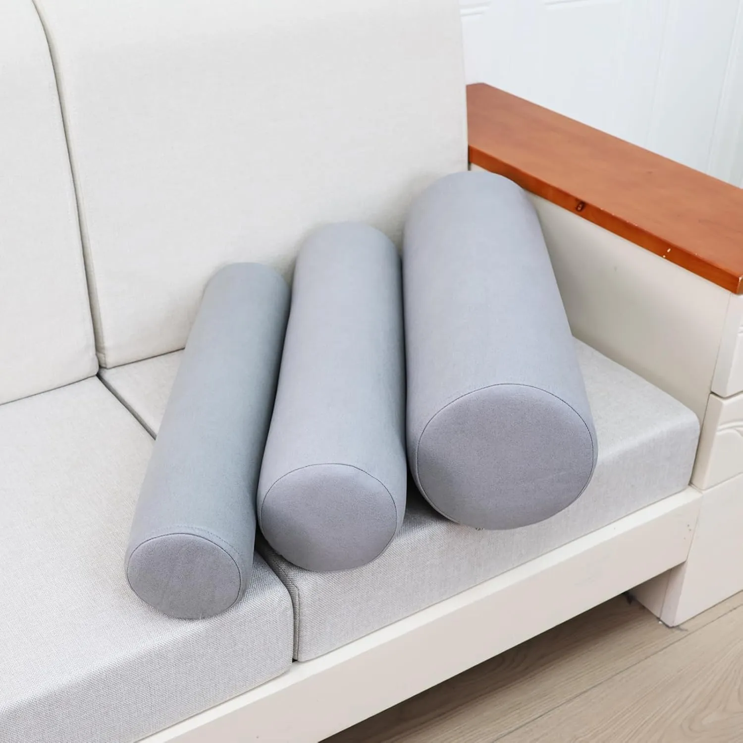2 Pack Neck Roll Pillow, High-Density Foam Cylinder Bolster Pillow for Neck, Back & Lumbar Support, Ergonomic Round Pillow for Side Sleepers, Sleeping (4.7''x23.6'' Medium Grey)