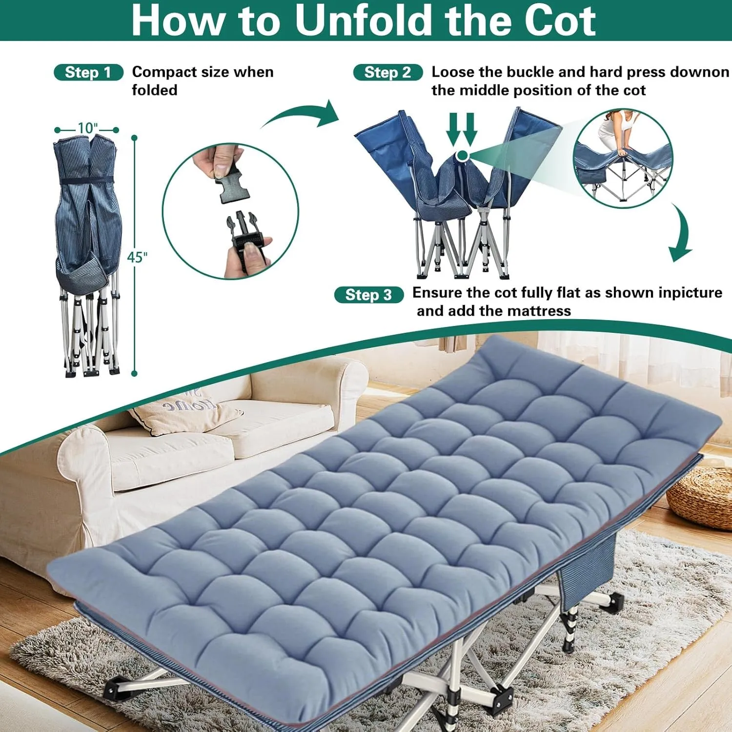 2 Pack Oversize XXL Camping Cot with Mattress Comfortable Sleeping Cots for Adults Extra Wide Cots for Camping Bed Folding Cot Heavy Duty with Carry Bag for Outdoor Indoor Home