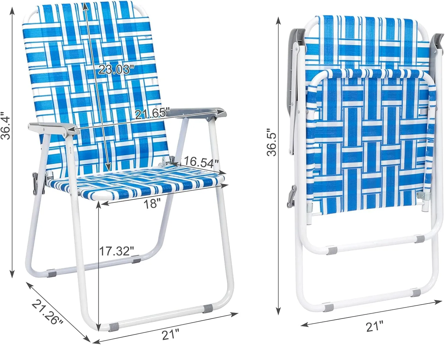 2 Pack Patio Folding Lawn Chairs for Adults,Outdoor/Indoor Portable Beach Chair,Folding Webbed Lawn Beach Chair,Foldable Camping Chairs,Supports 264 lbs,for Garden, Travel (Blue, 55x62x92.5cm)