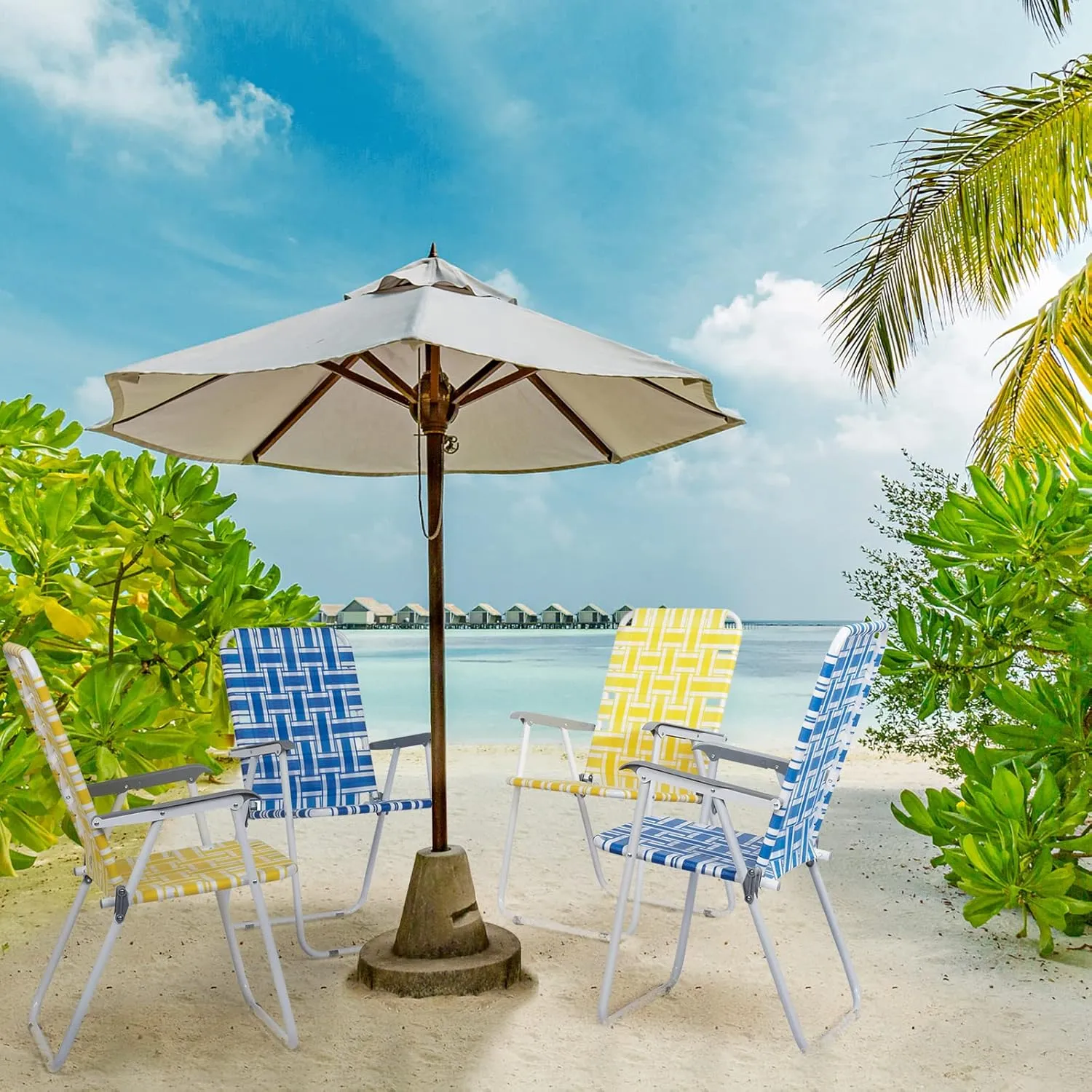 2 Pack Patio Folding Lawn Chairs for Adults,Outdoor/Indoor Portable Beach Chair,Folding Webbed Lawn Beach Chair,Foldable Camping Chairs,Supports 264 lbs,for Garden, Travel (Blue, 55x62x92.5cm)
