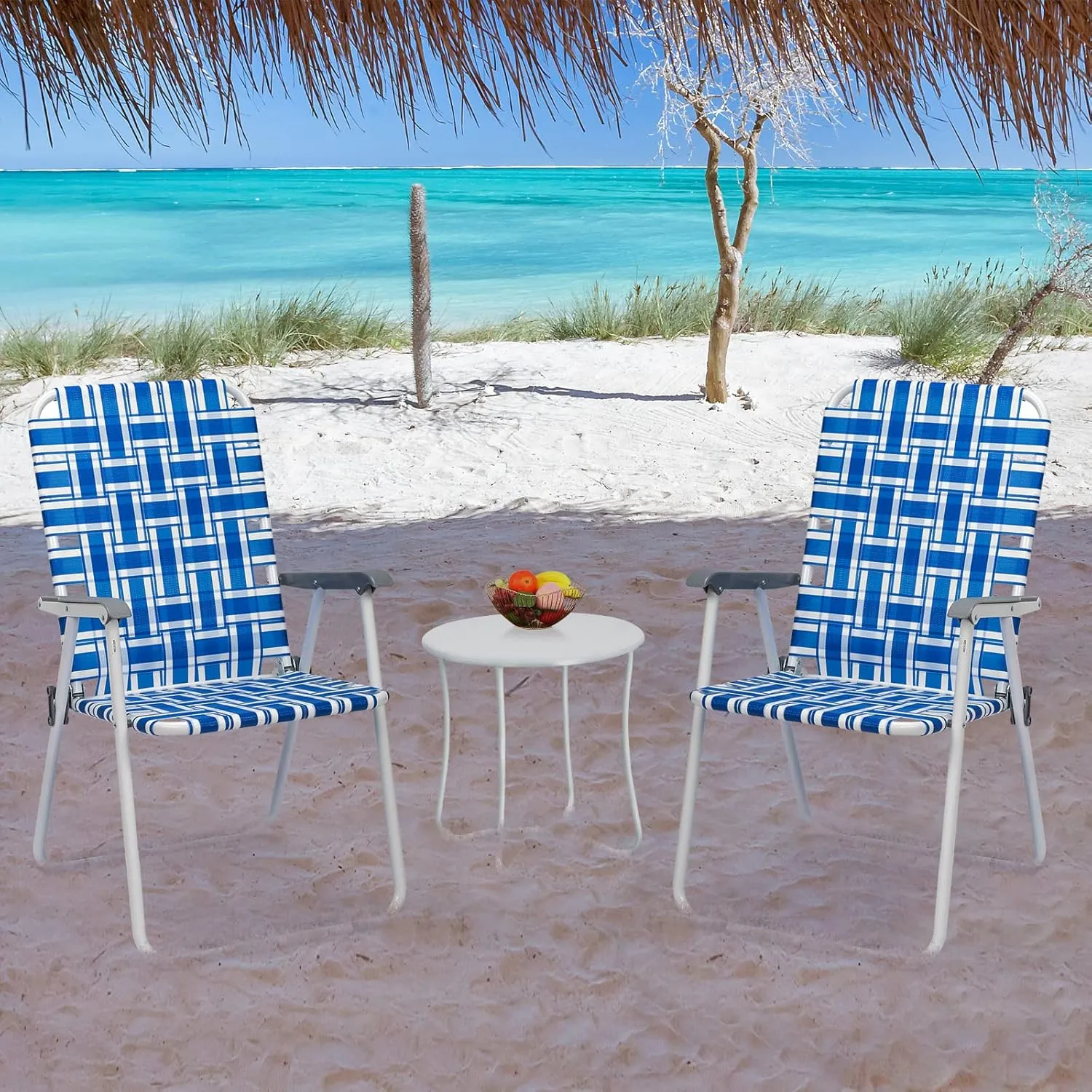 2 Pack Patio Folding Lawn Chairs for Adults,Outdoor/Indoor Portable Beach Chair,Folding Webbed Lawn Beach Chair,Foldable Camping Chairs,Supports 264 lbs,for Garden, Travel (Blue, 55x62x92.5cm)