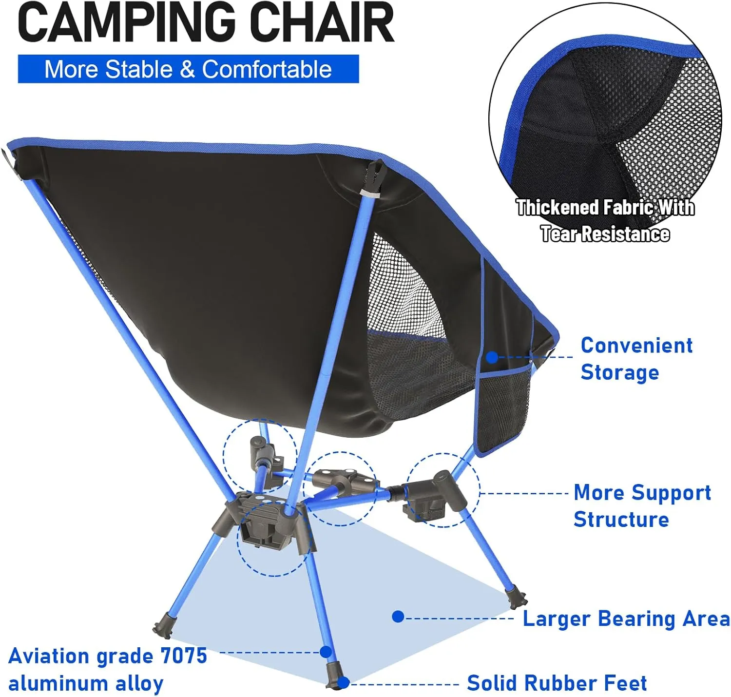 2 Pack Portable Camping Chair,Compact Foldable Chairs with Side Pockets Aluminum Alloy Outdoor Lawn Chair with Carry Bag for Beach Hiking Fishing(Blue)