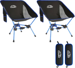 2 Pack Portable Camping Chair,Compact Foldable Chairs with Side Pockets Aluminum Alloy Outdoor Lawn Chair with Carry Bag for Beach Hiking Fishing(Blue)