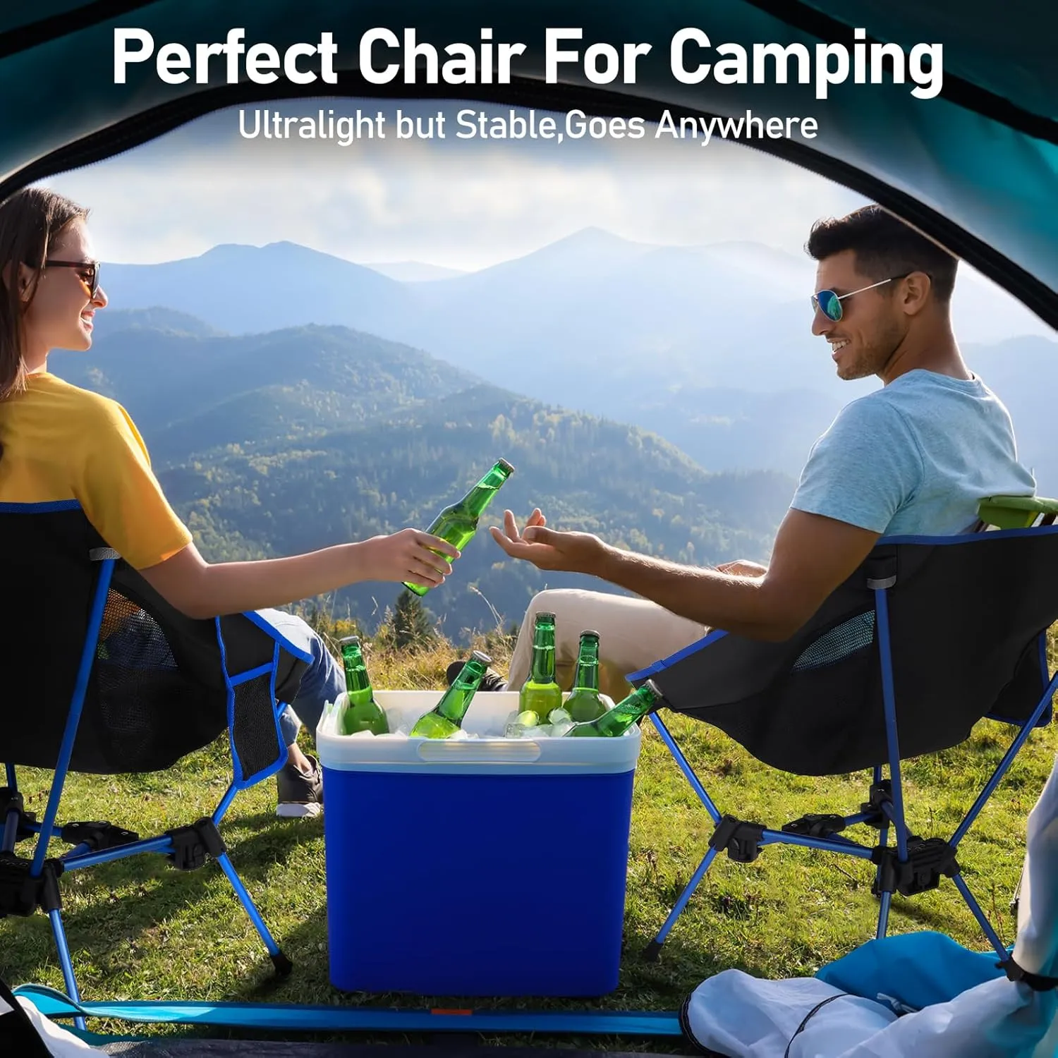 2 Pack Portable Camping Chair,Compact Foldable Chairs with Side Pockets Aluminum Alloy Outdoor Lawn Chair with Carry Bag for Beach Hiking Fishing(Blue)