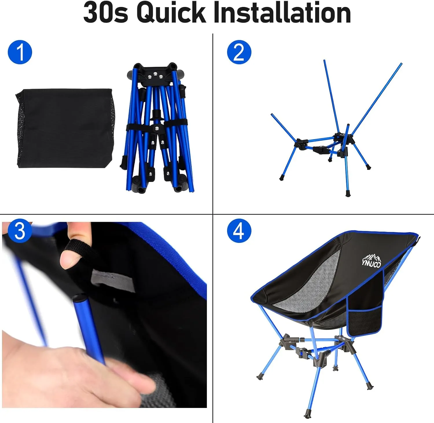 2 Pack Portable Camping Chair,Compact Foldable Chairs with Side Pockets Aluminum Alloy Outdoor Lawn Chair with Carry Bag for Beach Hiking Fishing(Blue)