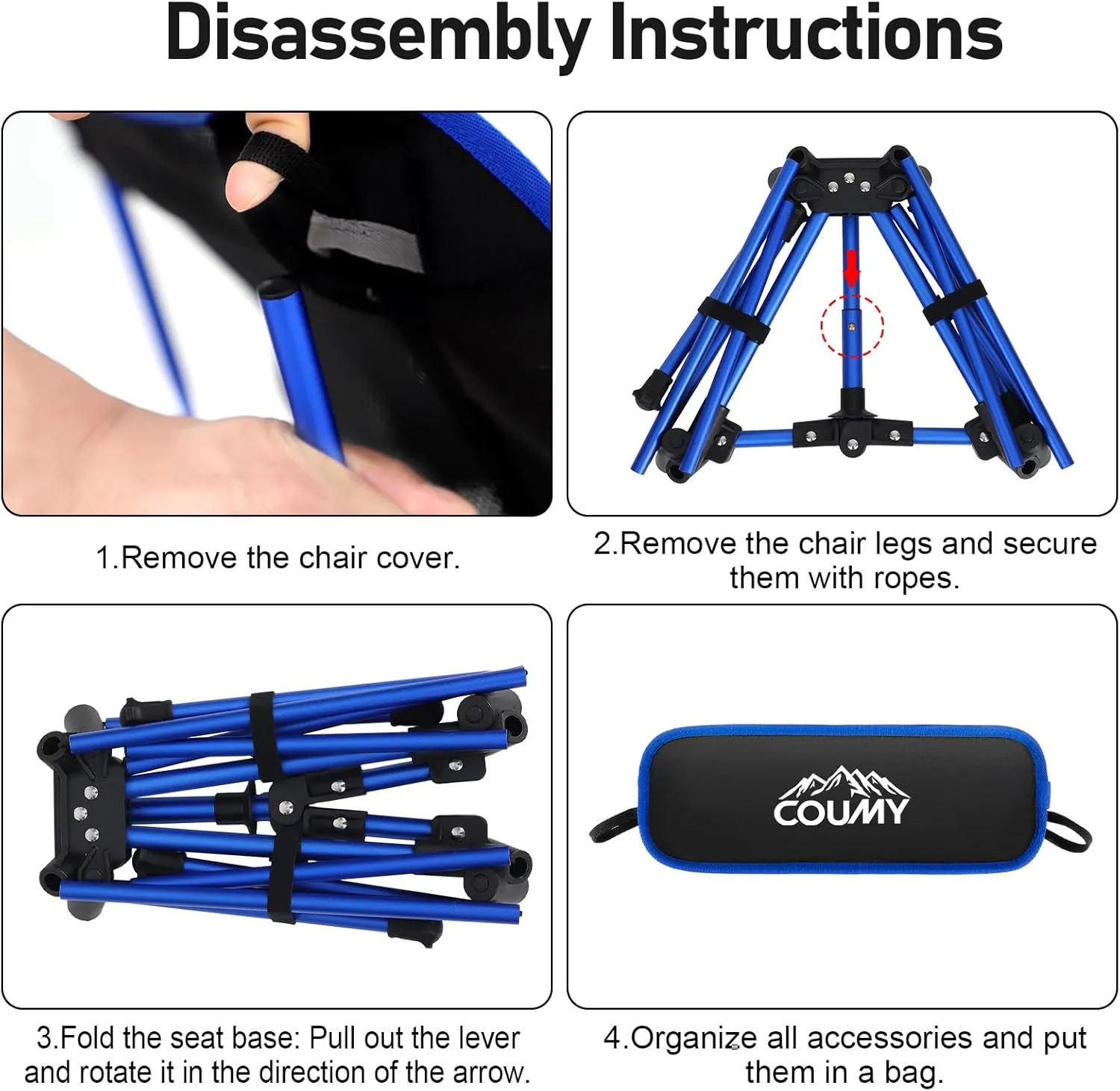 2 Pack Portable Camping Chair,Compact Foldable Chairs with Side Pockets Aluminum Alloy Outdoor Lawn Chair with Carry Bag for Beach Hiking Fishing(Blue)