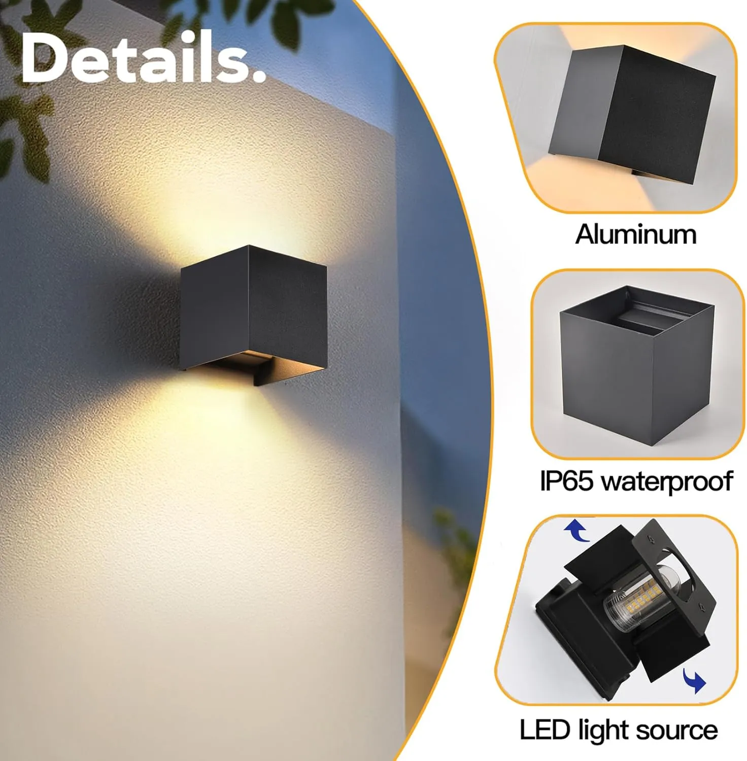 2 Pcs G9 Outdoor Wall Lights Exterior/Interior Wall Sconces Up and Down Lights IP65 Waterproof Modern Outdoor Lighting Square Aluminum Black 3000K Warm Lights Replaceable bulb, Adjustable Light Angle