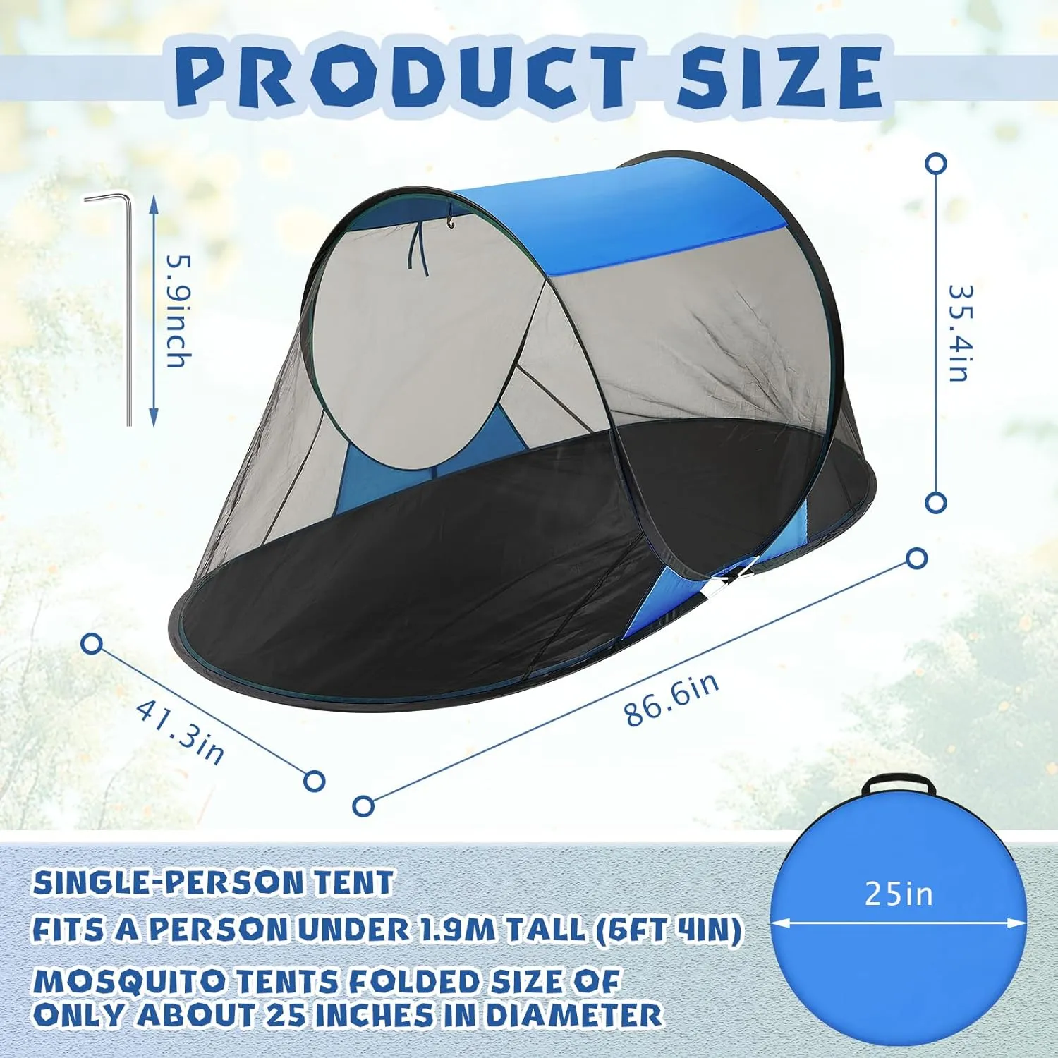 2 Pcs Pop up Mosquito Tent Outdoor for Camping One Person Bug Net Pop up Screen Tents Foldable Portable Waterproof Freestanding Insect Net for Summer Camp Bed Camping(Blue)