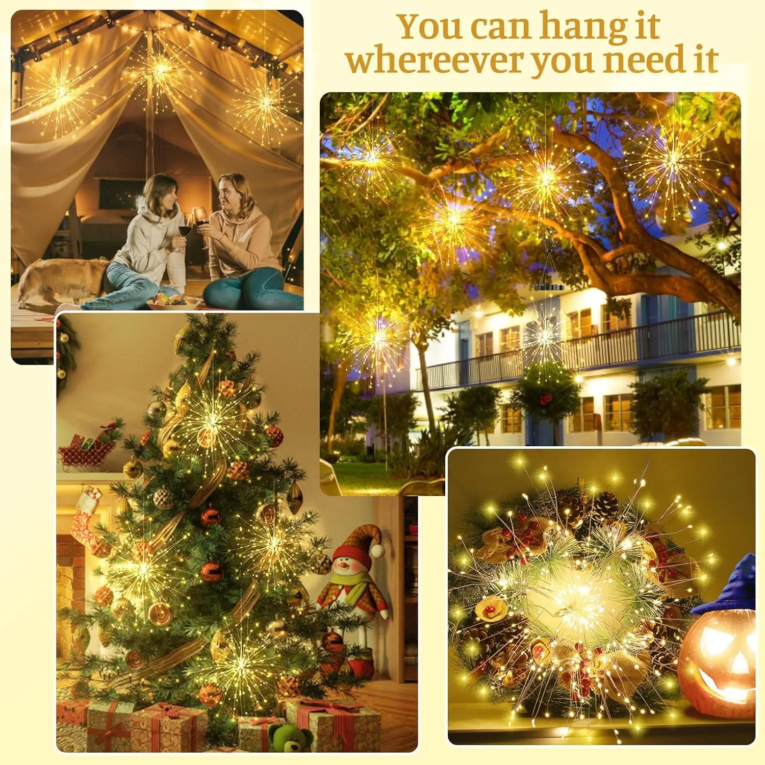 2 PCS Solar Lights Outdoor Solar Firework 240 LED Solar Powered Hanging Lights Outdoor Waterproof Hanging Fairy Garden Landscape Christmas Decorations