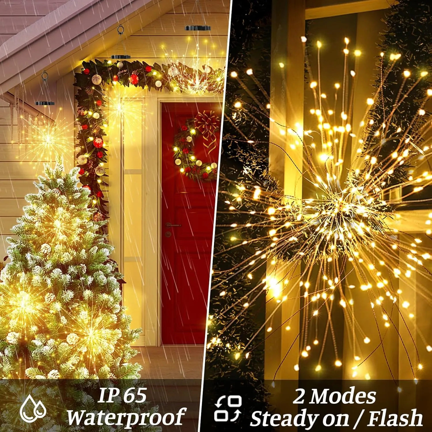 2 PCS Solar Lights Outdoor Solar Firework 240 LED Solar Powered Hanging Lights Outdoor Waterproof Hanging Fairy Garden Landscape Christmas Decorations