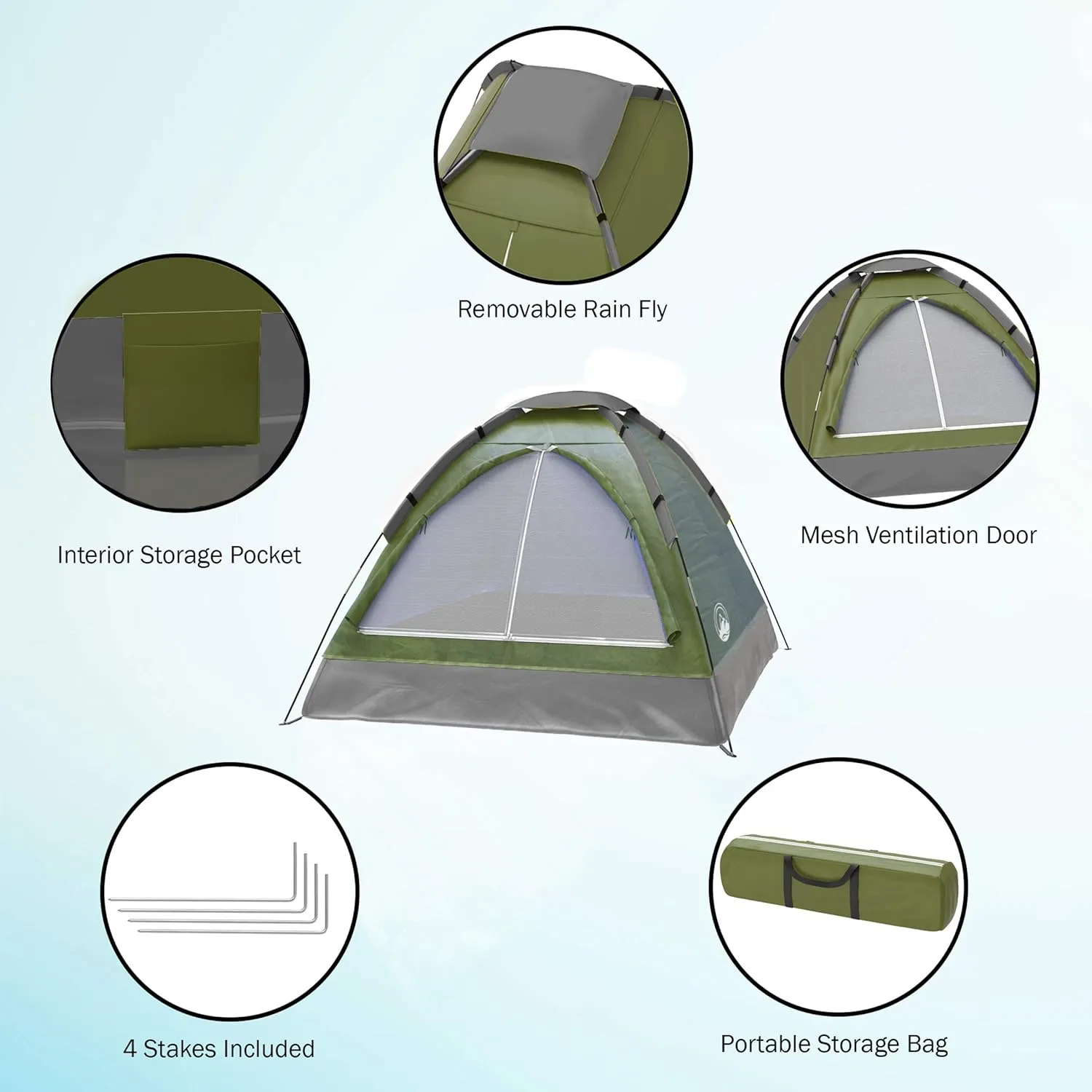 2 Person Camping Tent with Rain Fly and Carrying Bag