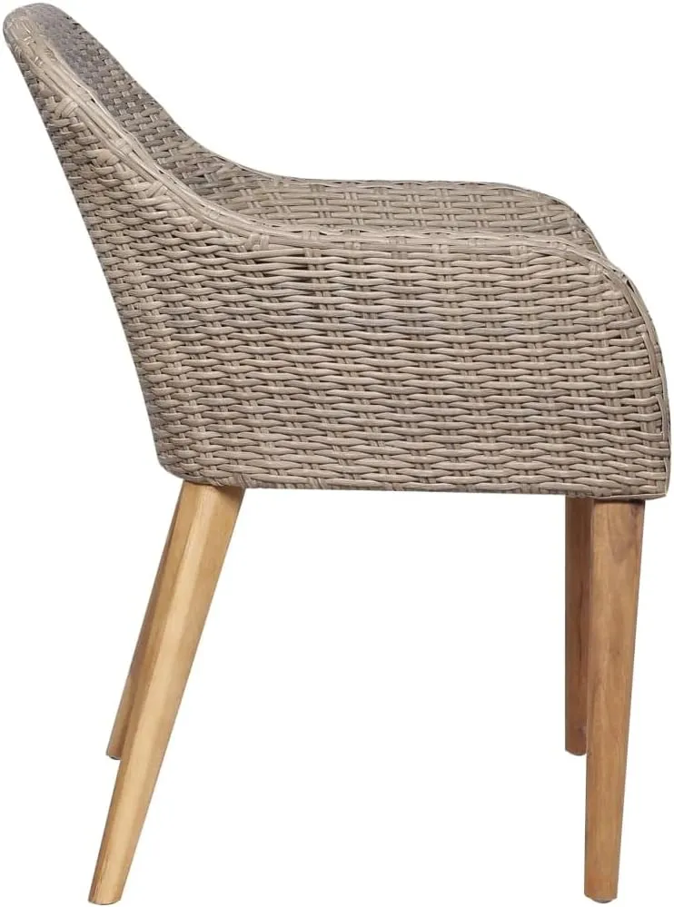2-Piece Brown PE Rattan Outdoor Dining Chairs with Dark Gray Cushions, Patio Furniture Set with Weather-Resistant Steel Frame for Garden Balcony Backyard