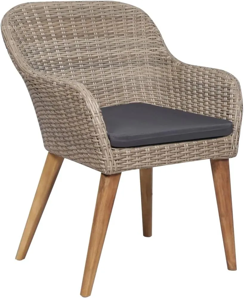 2-Piece Brown PE Rattan Outdoor Dining Chairs with Dark Gray Cushions, Patio Furniture Set with Weather-Resistant Steel Frame for Garden Balcony Backyard