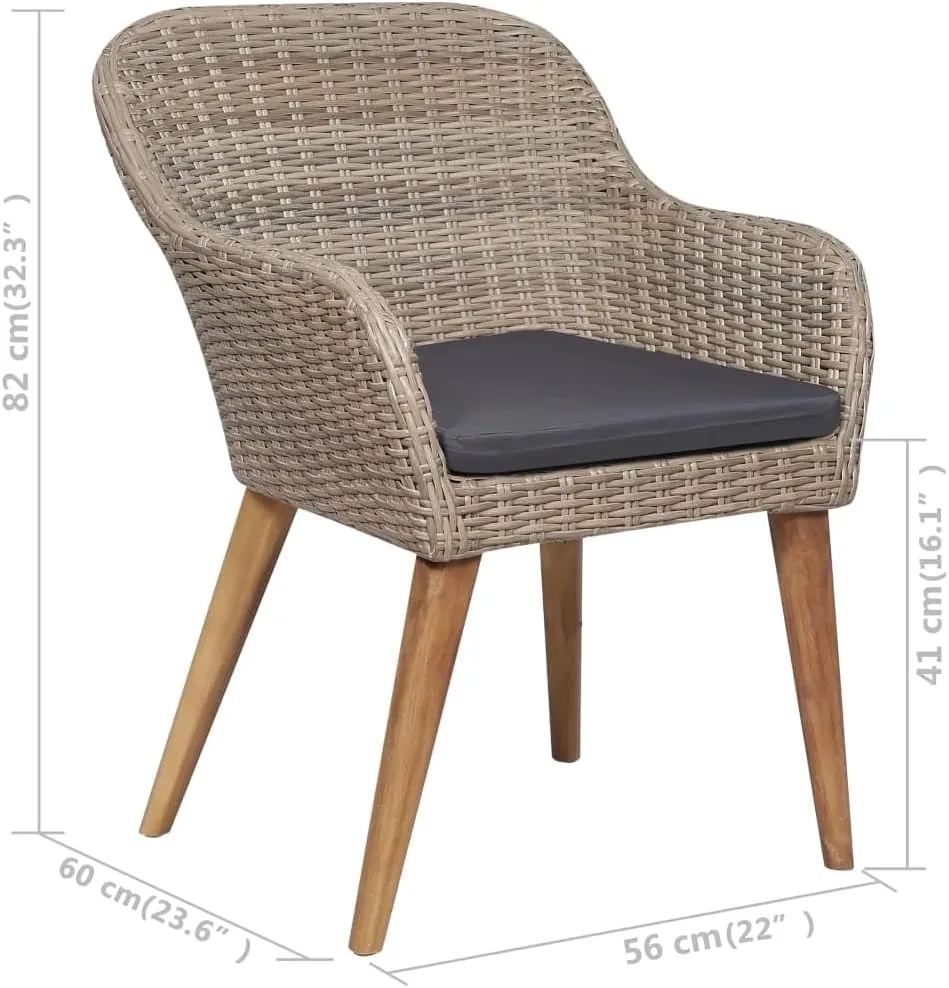 2-Piece Brown PE Rattan Outdoor Dining Chairs with Dark Gray Cushions, Patio Furniture Set with Weather-Resistant Steel Frame for Garden Balcony Backyard