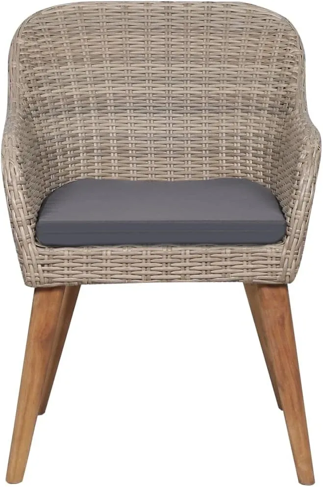 2-Piece Brown PE Rattan Outdoor Dining Chairs with Dark Gray Cushions, Patio Furniture Set with Weather-Resistant Steel Frame for Garden Balcony Backyard