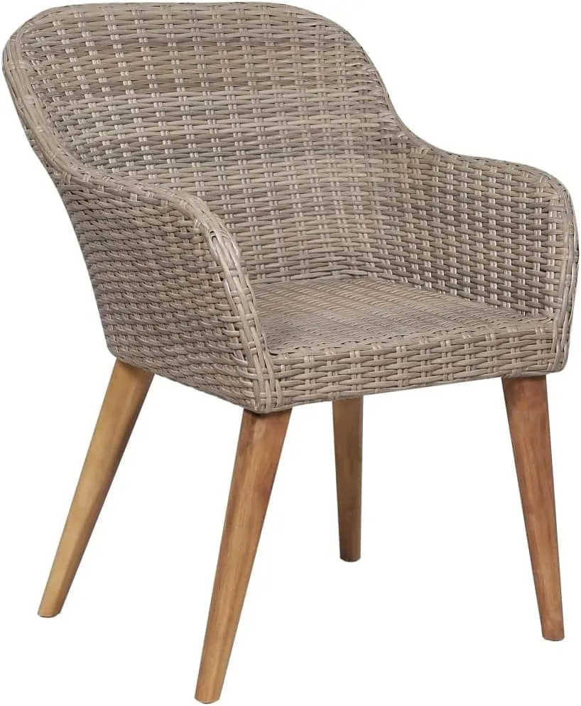 2-Piece Brown PE Rattan Outdoor Dining Chairs with Dark Gray Cushions, Patio Furniture Set with Weather-Resistant Steel Frame for Garden Balcony Backyard