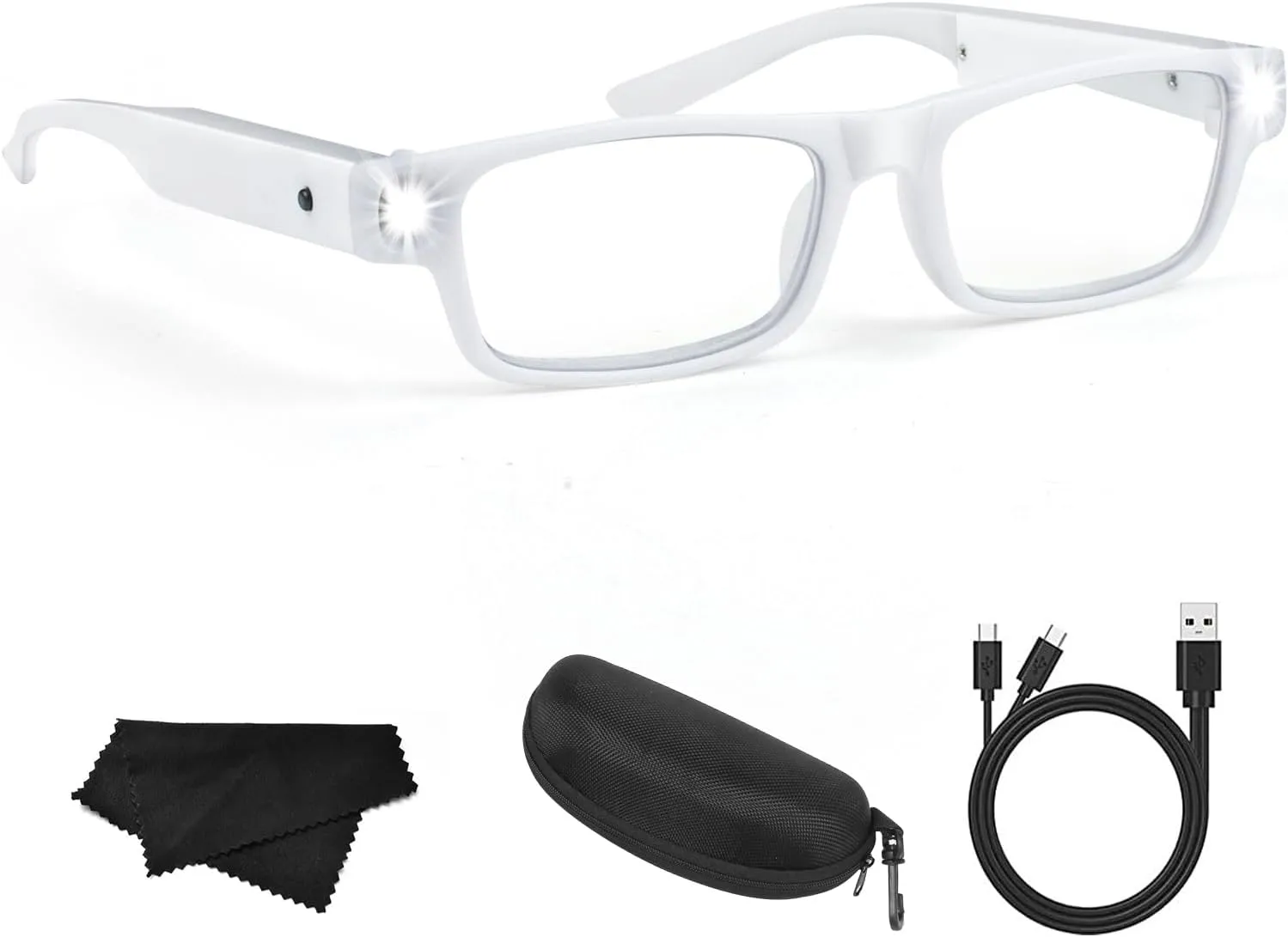 200% Magnifying Glasses with Light, Hands Free Head Magnifier Eyeglasses for Close Work, USB Rechargeable LED Lighted Magnifying Eyewear for Hobbies,Reading,Craft,Diamond Painting (White)