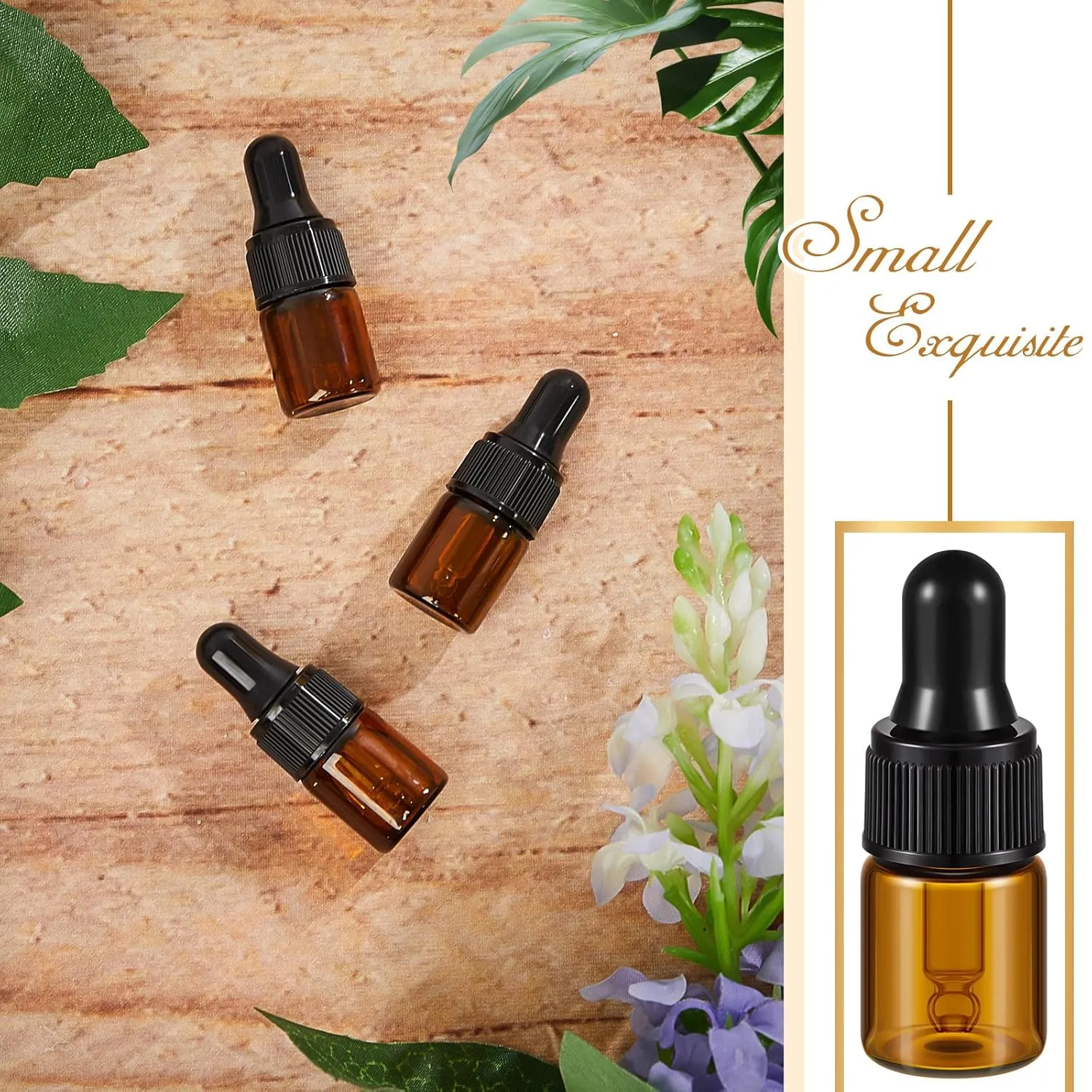 200 Pcs Mini Glass Dropper Bottles Mini Sample Bottles Small Sample Vials with Lid for Traveling Essential Oils Cosmetic Liquid Perfume(2 ml,Amber)