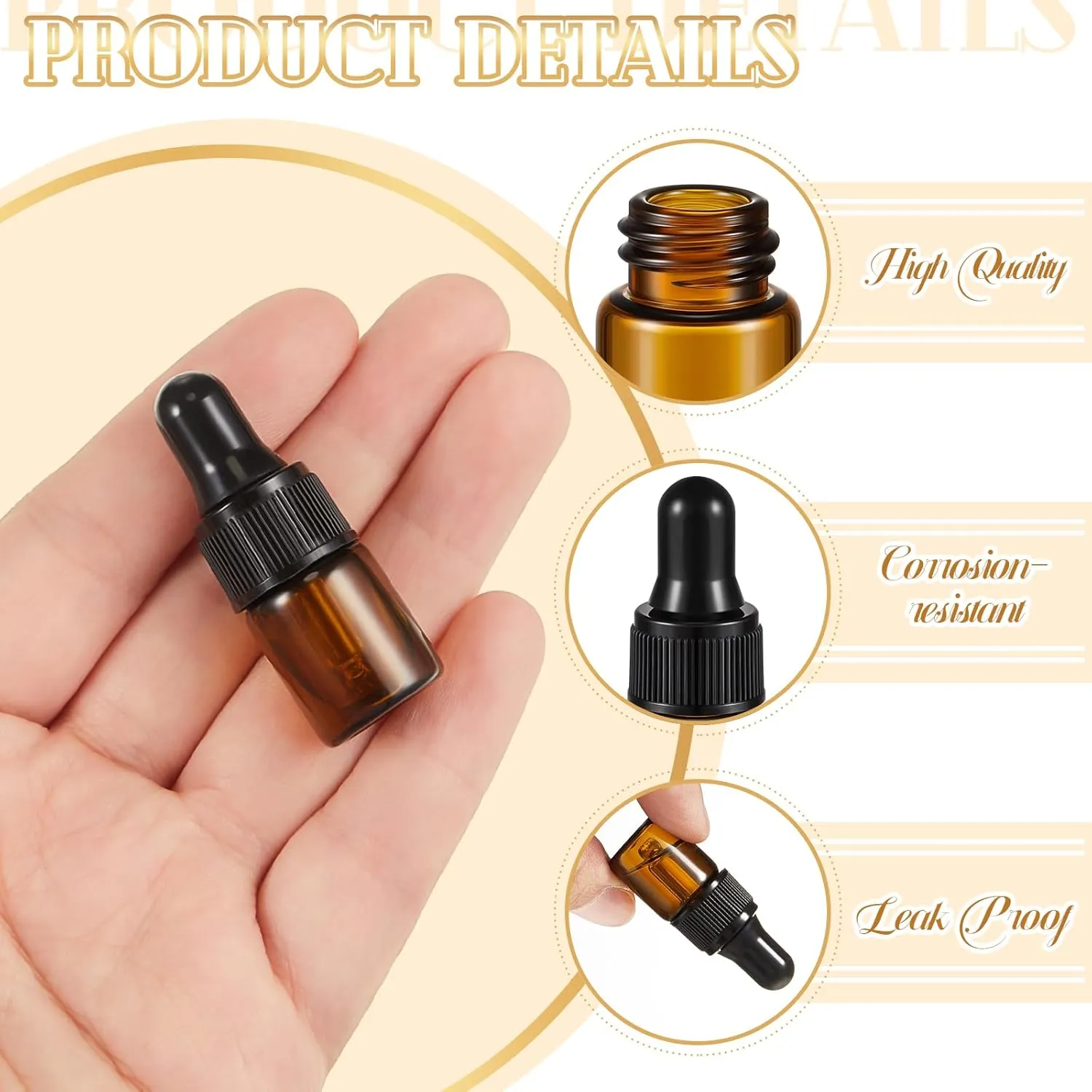 200 Pcs Mini Glass Dropper Bottles Mini Sample Bottles Small Sample Vials with Lid for Traveling Essential Oils Cosmetic Liquid Perfume(2 ml,Amber)