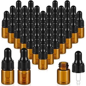 200 Pcs Mini Glass Dropper Bottles Mini Sample Bottles Small Sample Vials with Lid for Traveling Essential Oils Cosmetic Liquid Perfume(2 ml,Amber)