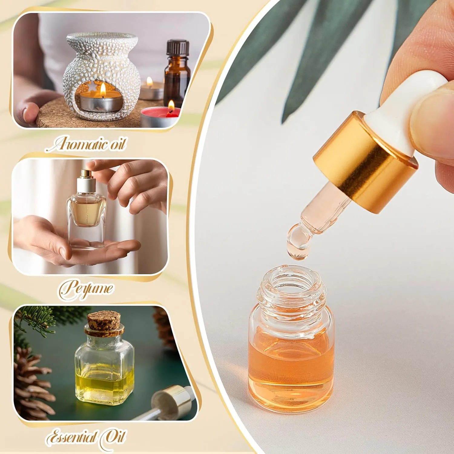 200 Pcs Mini Glass Dropper Bottles Mini Sample Bottles Small Sample Vials with Lid for Traveling Essential Oils Cosmetic Liquid Perfume(2 ml,Gold)