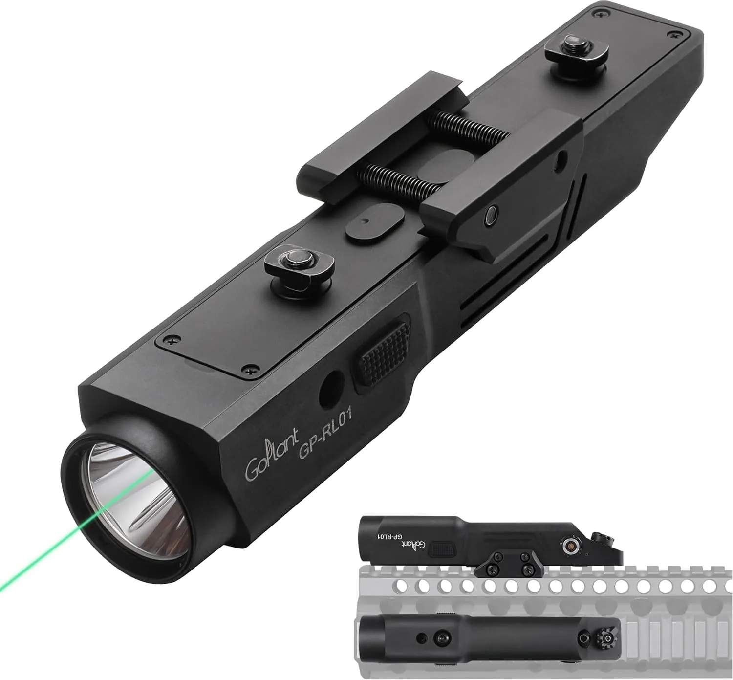 2000 Lumen Aluminum Alloy Rifle Laser Light Combo, 2.5 Hours Long Runtime AR15 Weapon Light and Green Laser, Picatinny Rail MLOK Mounted LED Tactical Flashlight, Low Profile Flashlight AR Rifle R15