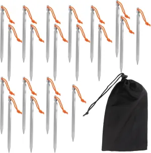 20pcs Heavy Duty Tent Stakes V Shape with Ropes, 9.1in Aluminium Alloy Pegs for Outdoor Camping Canopy, and Lightweight (Silver White)
