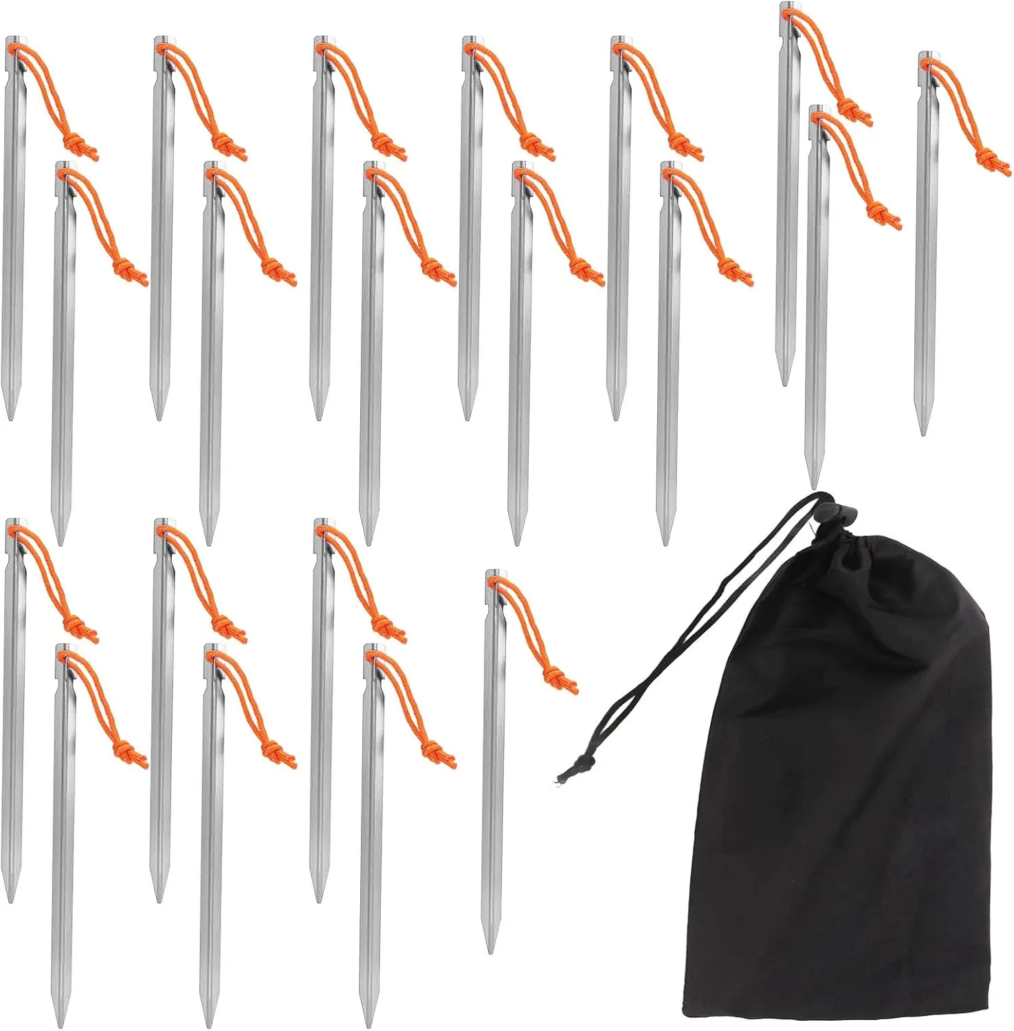 20pcs Heavy Duty Tent Stakes V Shape with Ropes, 9.1in Aluminium Alloy Pegs for Outdoor Camping Canopy, and Lightweight (Silver White)