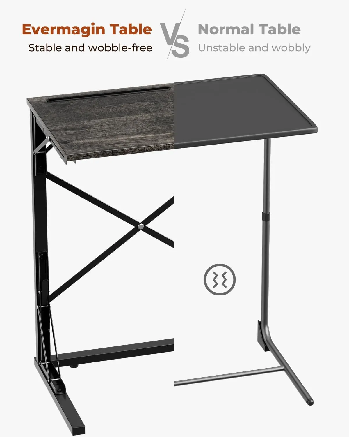 21''Wx28''H Folding TV Tray, Small Foldable C-Shaped End Table for Eating with Tablet and Phone Slots, Slide Under Couch Side Table for Recliner, Living Room, Bedroom, Greige