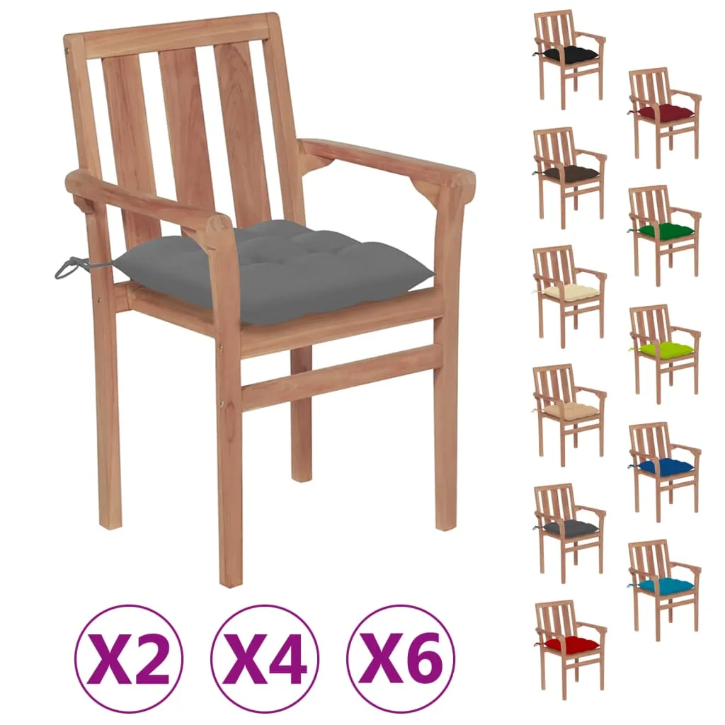 2/4/6/8x Solid Wood Teak Patio Chair with Cushions Seat Multi Colors