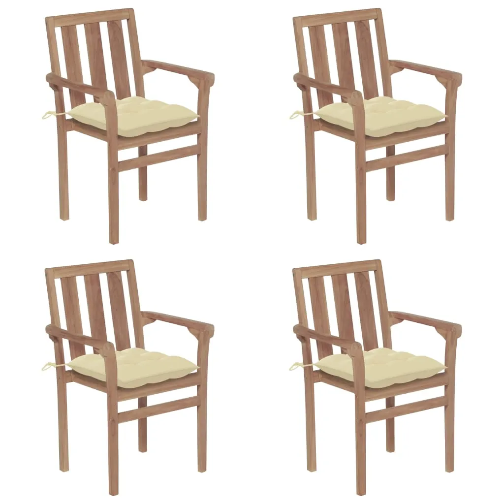 2/4/6/8x Solid Wood Teak Patio Chair with Cushions Seat Multi Colors