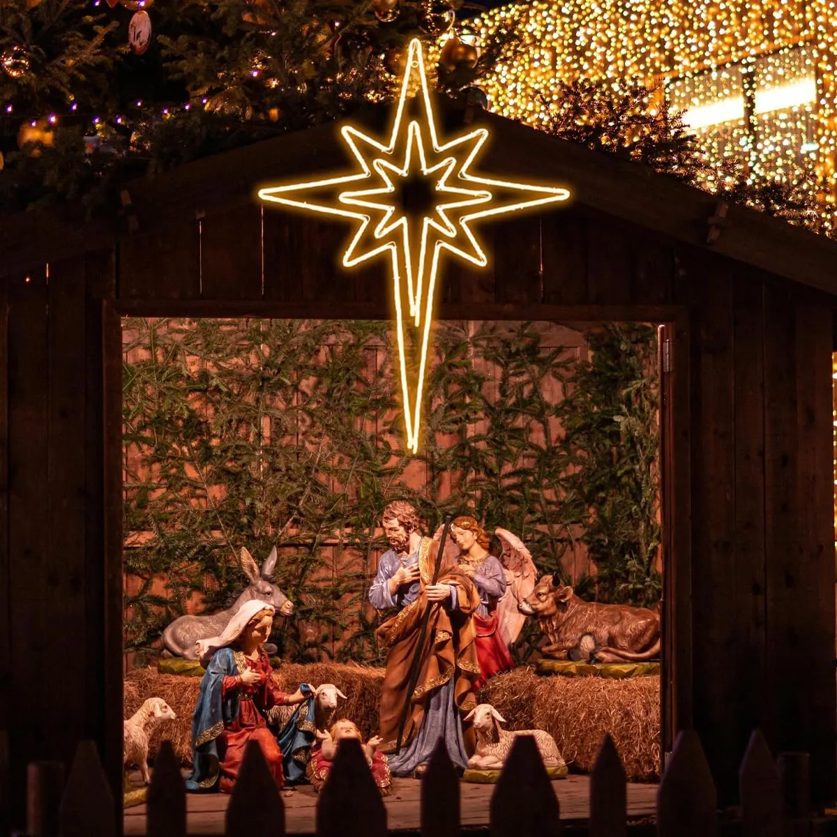 28" 144LED Twinkle Bethlehem Star, Super-Bright Warm LED Christmas Decoration With 11 Functions and Timer, Waterproof for Outdoor Hanging, Decorative Star Light